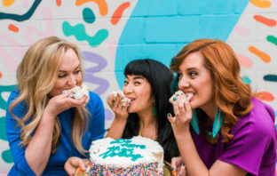 Rouser founders eating cake