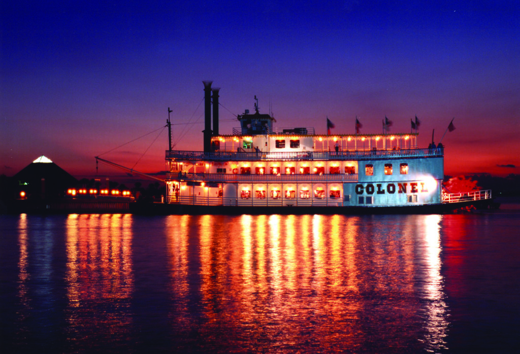 Colonel Paddlewheel boat at Moody Gardens on the water.