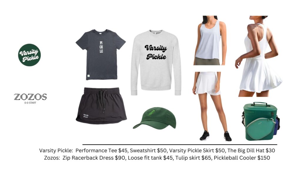 Varsity Pickle and Zozos pickleball gear, styled by Liz Wendler