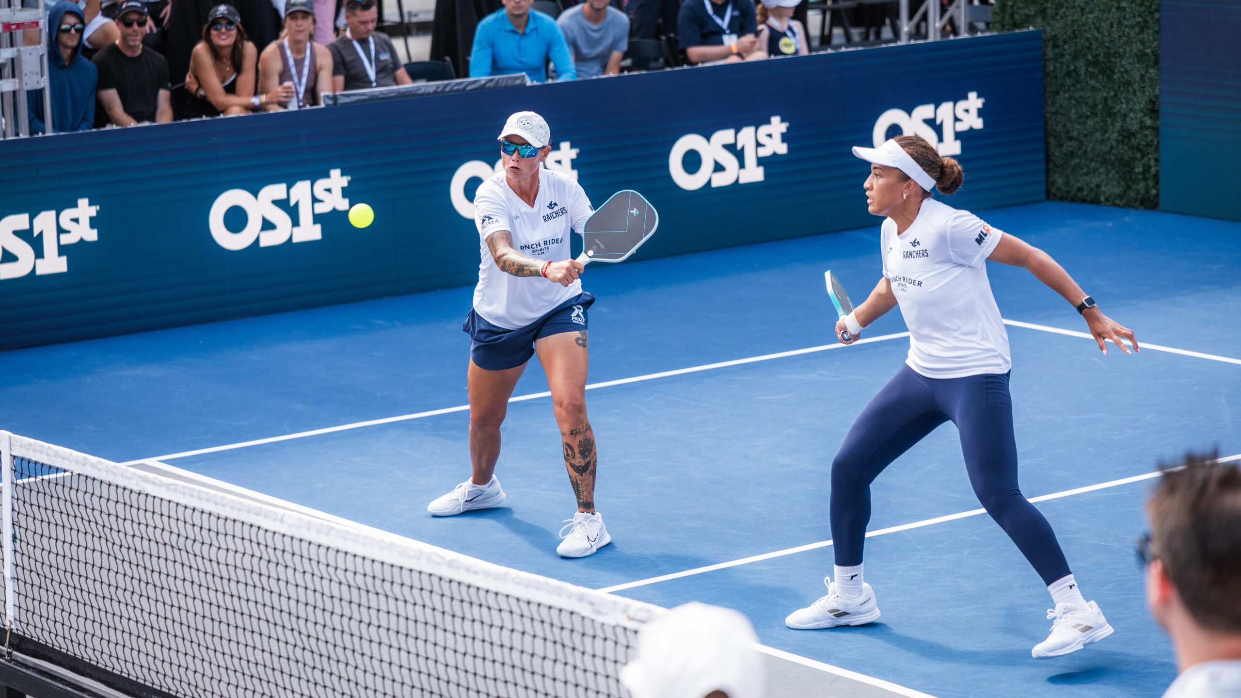 Tina Pisnik and Etta Wright, Texas Ranchers Women Pros playing on the court